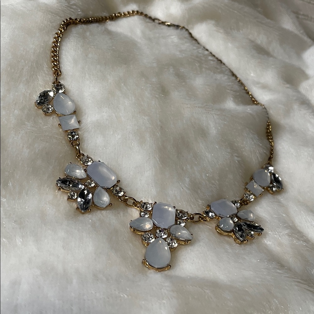 Gold and White Floral Bead Necklace